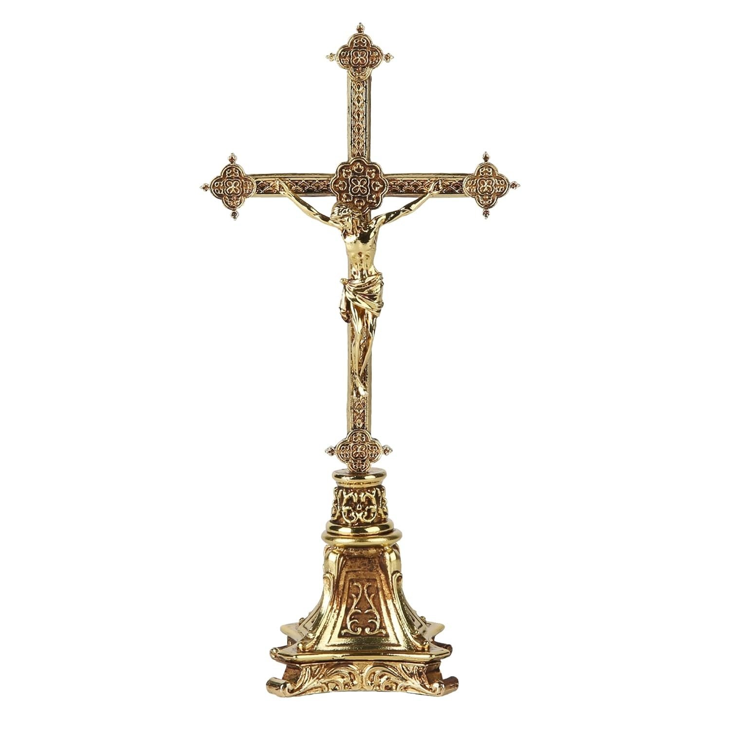 Crucifixo de Metal Católico BC 19,8 cm - Decoração Devota em Liga de Zinco com Revestimento Dourado