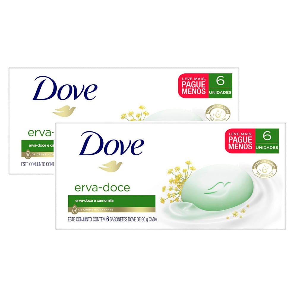 Dove Erva-Doce e Camomila: Kit 6 Sabonetes Relaxantes