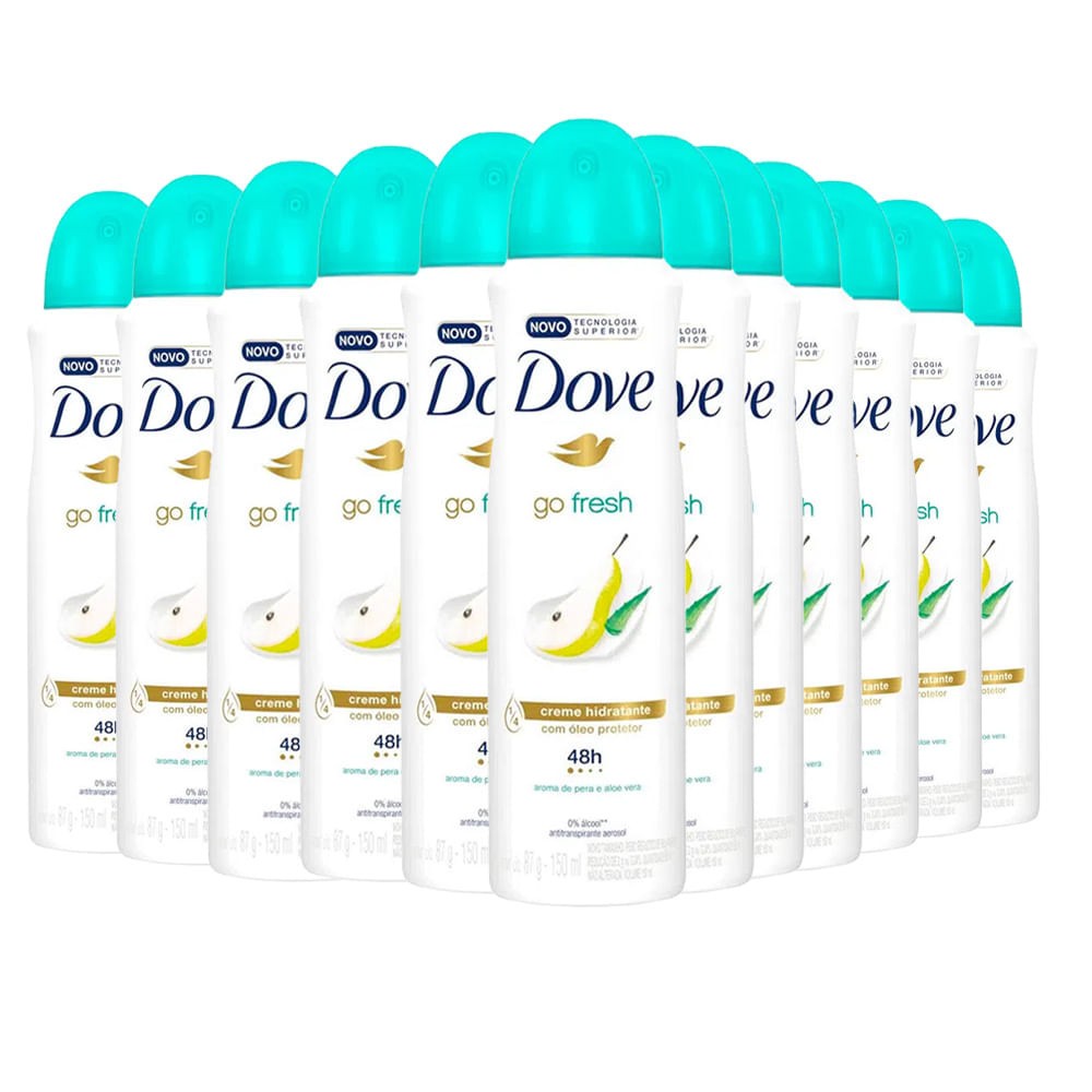 Dove Go Fresh: Kit 12 Desodorantes Pera & Aloe Vera