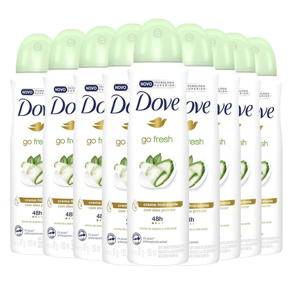 Dove Go Fresh: Kit 9 Desodorantes Pepino & Chá Verde