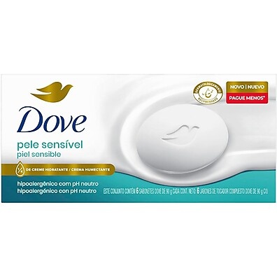 Dove Pele Sensível: Kit 6 Sabonetes Hipoalergênicos 90g
