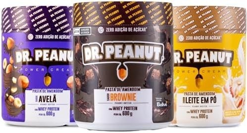 Kit 3x Pasta de Amendoim 600g com Whey Protein - Dr Peanut AVELÃ-BROWNIE-LEITE EM PÓ