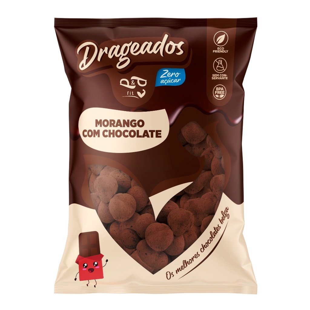 Drageado Morango com Chocolate 70% Cacau Zero Açúcar