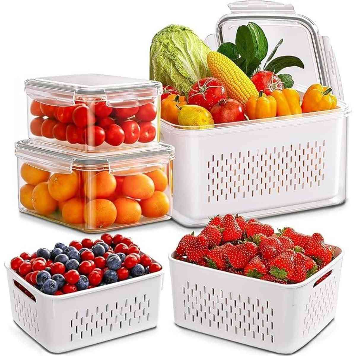 Kit 3 Potes Herméticos com Cestos de Drenagem - Organize sua Geladeira com Estilo e Praticidade