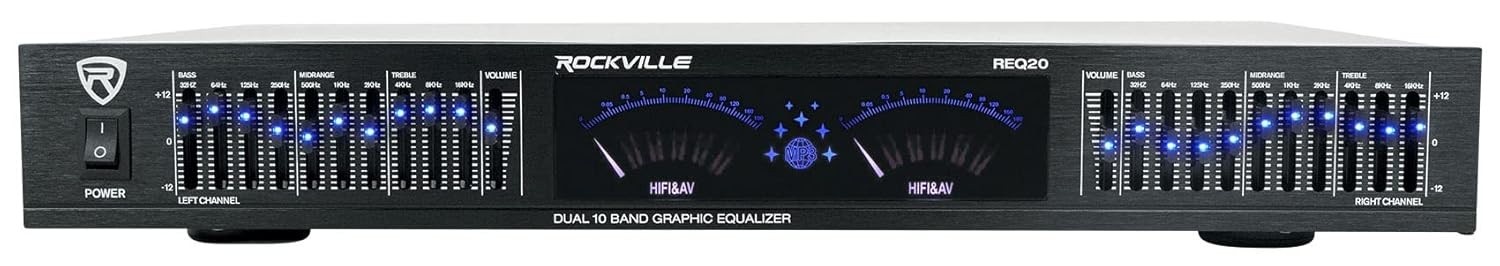 Rockville REQ20: Equalizador Gráfico Pro Dual 10 Bandas com Medidores VU
