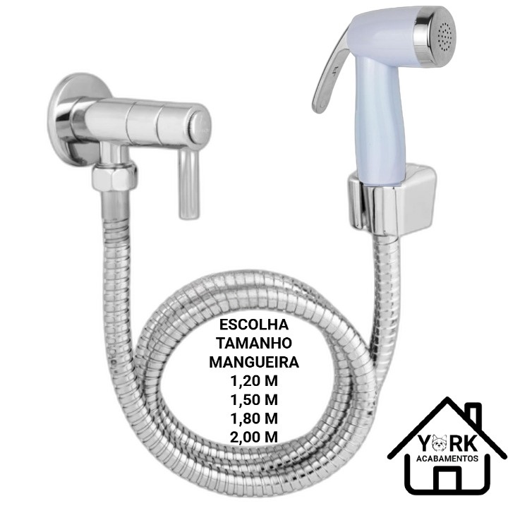 Ducha Higiênica Completa: Mangueira Inox + Registro + Chuveirinho Cromado/Branco