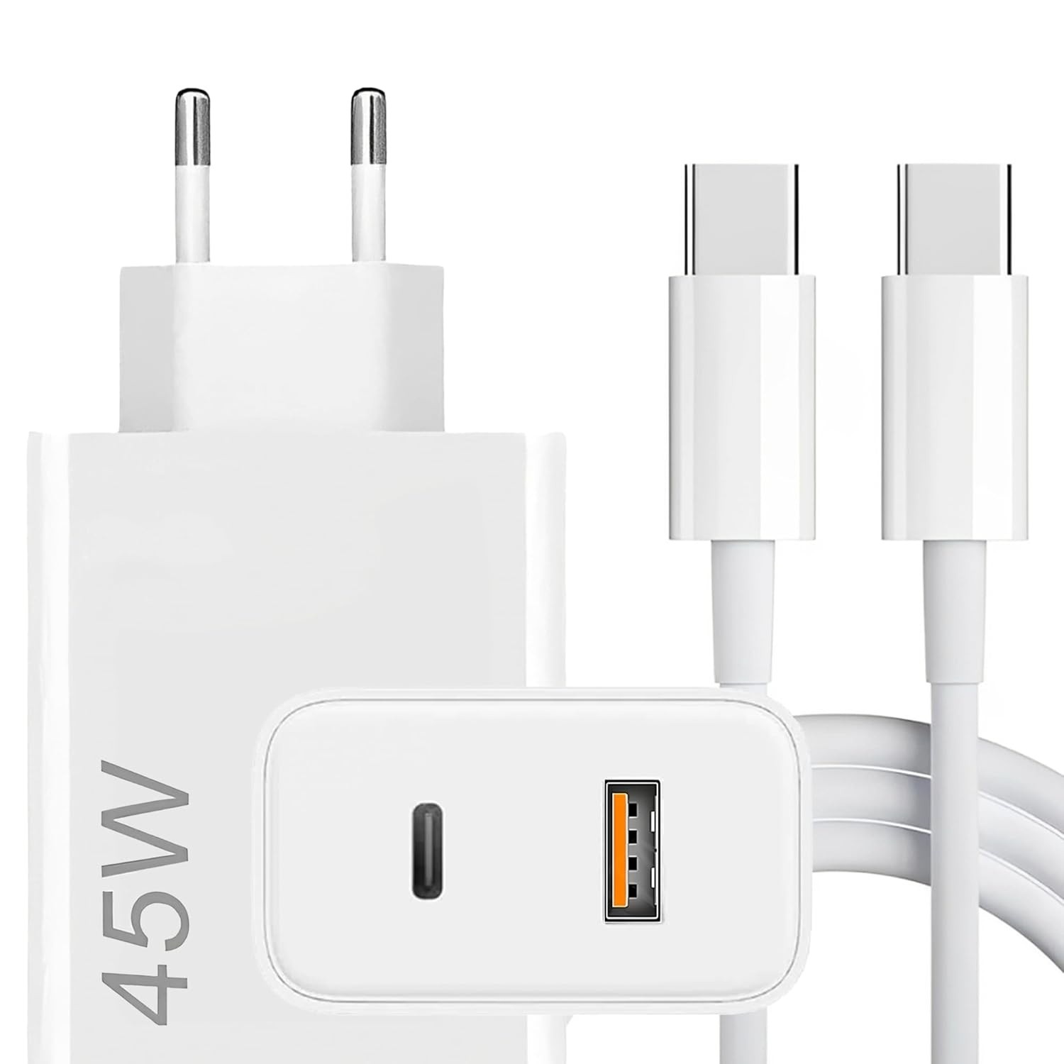 Carregador Turbo 45W Dupla Porta (USB-C PD + USB-A QC3) + Cabo Tipo C 1m | Compatível Samsung, iPhone 15, Motorola, Notebooks