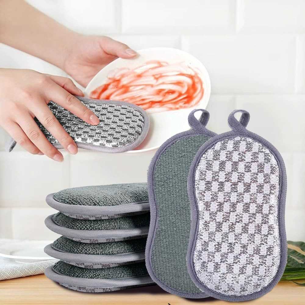 Pacote com 6 Esponjas de Cozinha Dupla Face Reutilizáveis - Microfibra Cinza