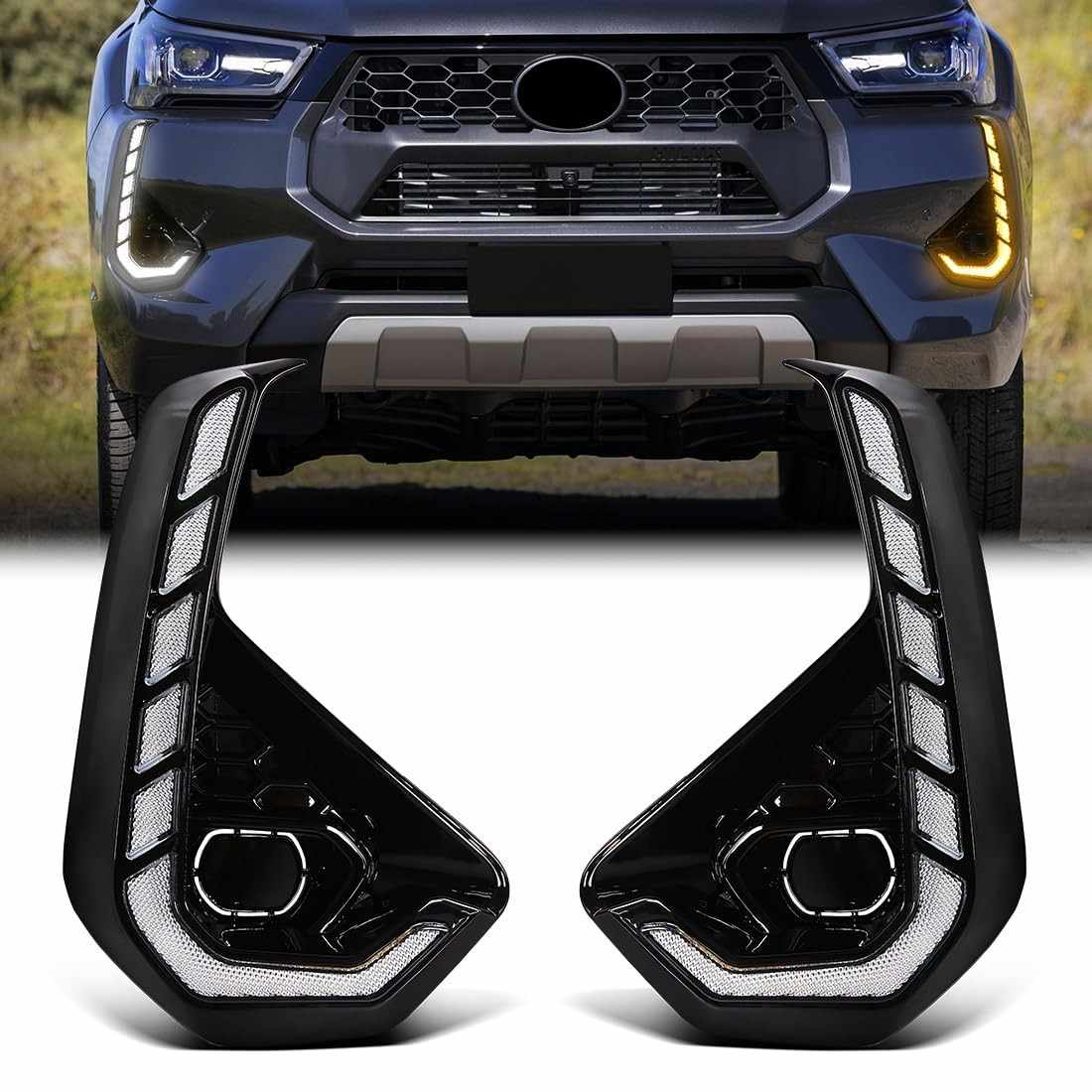 DRL Dupla Função para Toyota Hilux 2024/2025: LED Branco e Seta Âmbar Sequencial