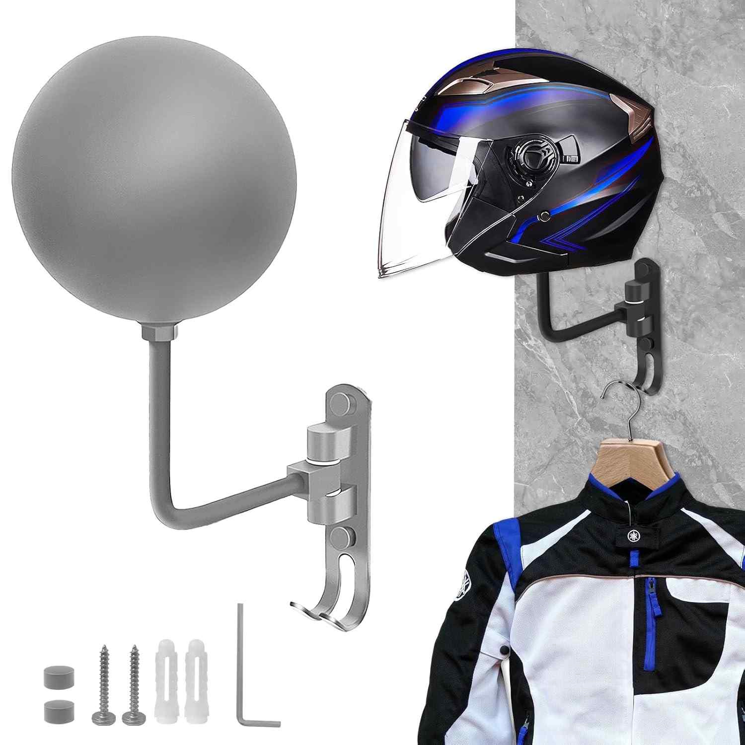 Suporte Giratório 180° para Capacete de Moto + Ganchos Duplos - Organize e Exiba com Estilo!