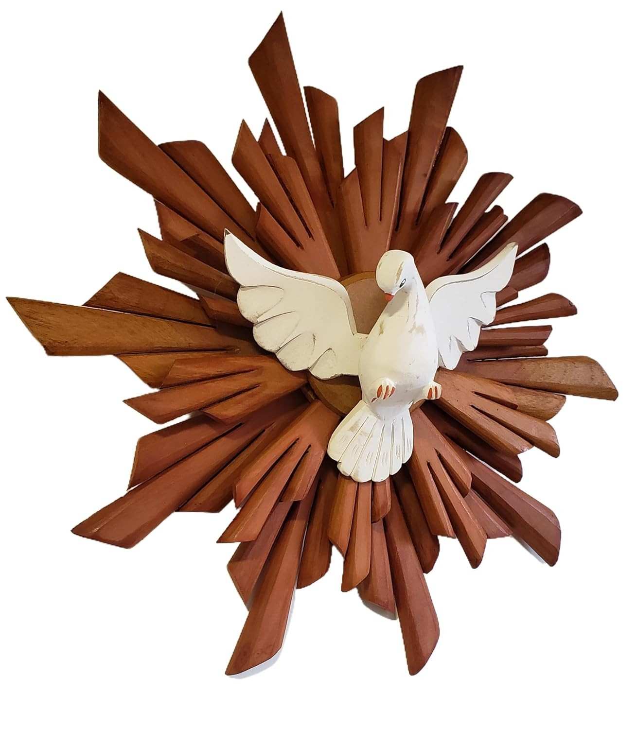 Divino Espírito Santo com Raios Duplos em Madeira Artesanal - 35 cm - Decoração Espiritual Mineira