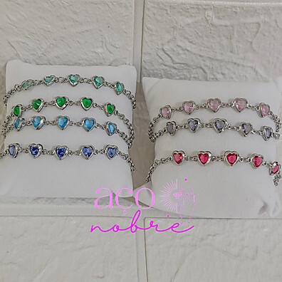 Pulseira Coração Aço Inox com Cristais – Elegância e Durabilidade