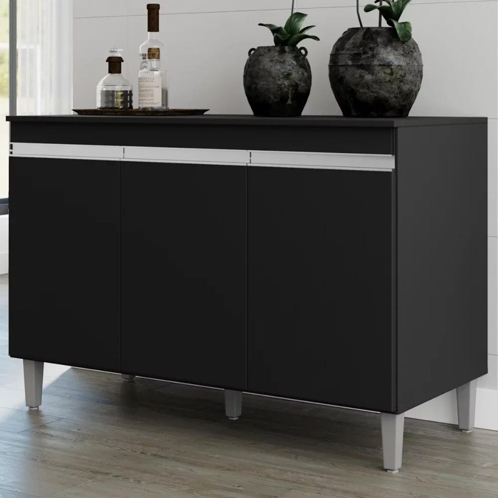 Balcão de Cozinha 120cm Preto Manu: Elegância e Durabilidade