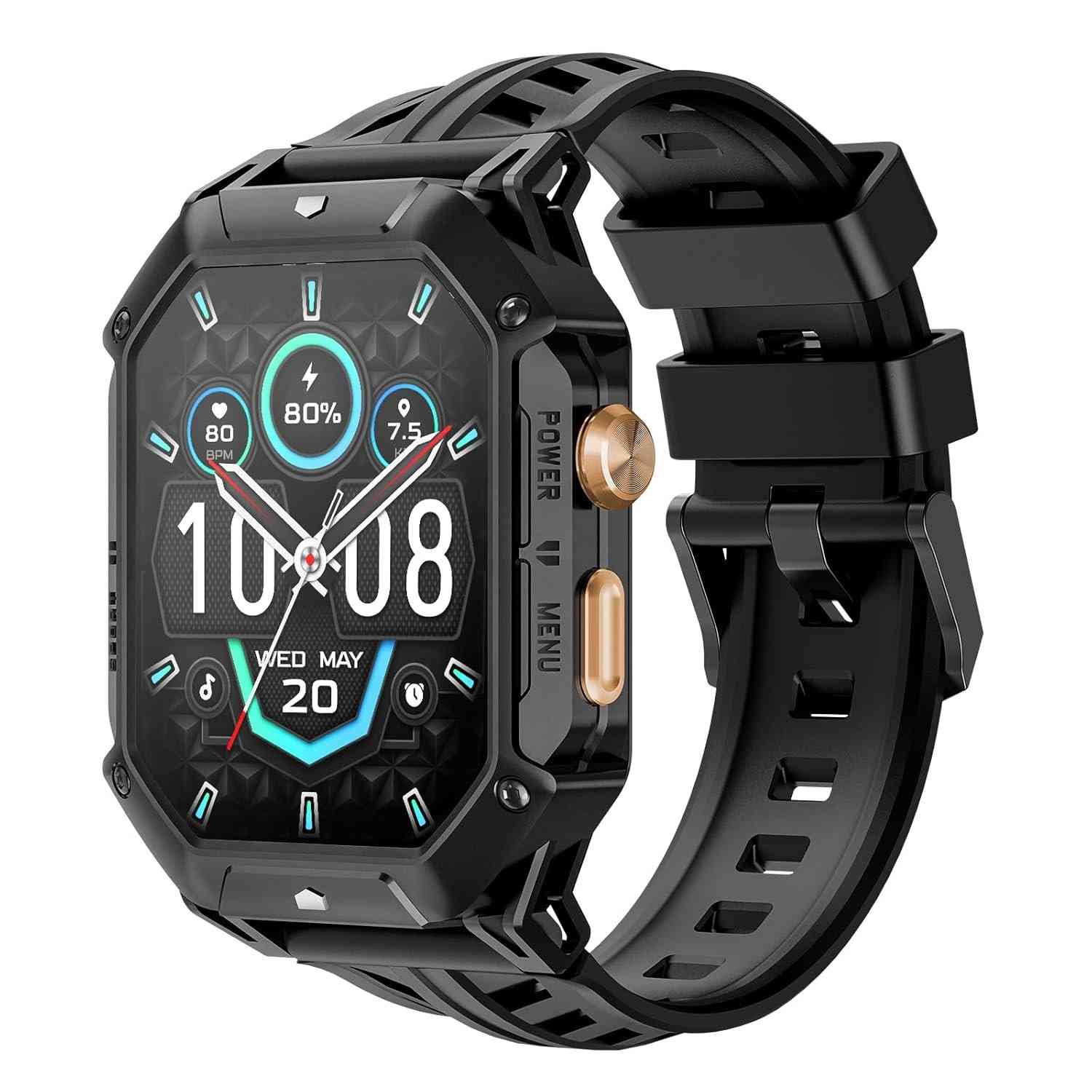 HAYLOU IRON N1 Relógio Inteligente Militar para Homens,Bateria com Duração de 100 Dias (850 mAh),Tela AMOLED HD de 2,01"，Bluetooth Telefone Chamada Smartwatch，5ATM à Prova d'água,Assistente de Voz,100+ Modo Esportivo