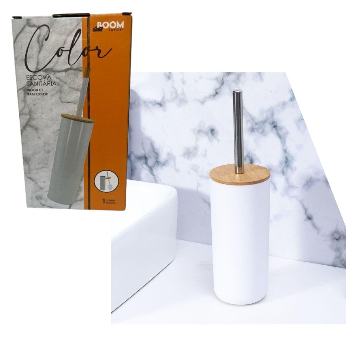 Escova para Vaso Sanitário Inox com Base de Bambu - Design Elegante e Higiene Duradoura