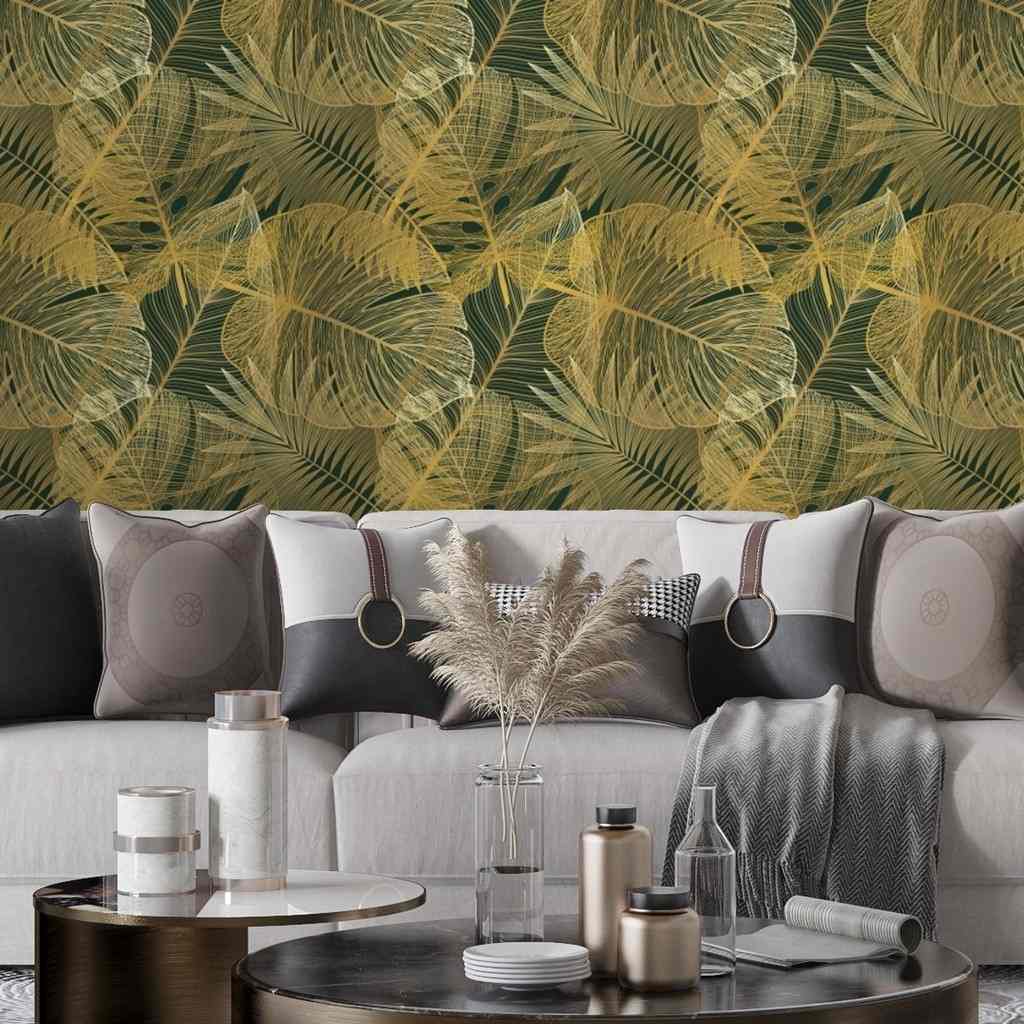 Papel Parede Floral Verde Autocolante Lavável para Sala – Design Moderno e Durável