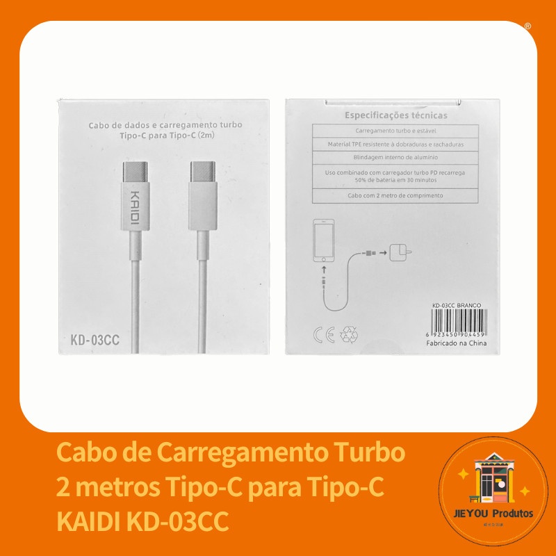 Cabo Turbo 2m Tipo-C: Carregamento Rápido e Durável