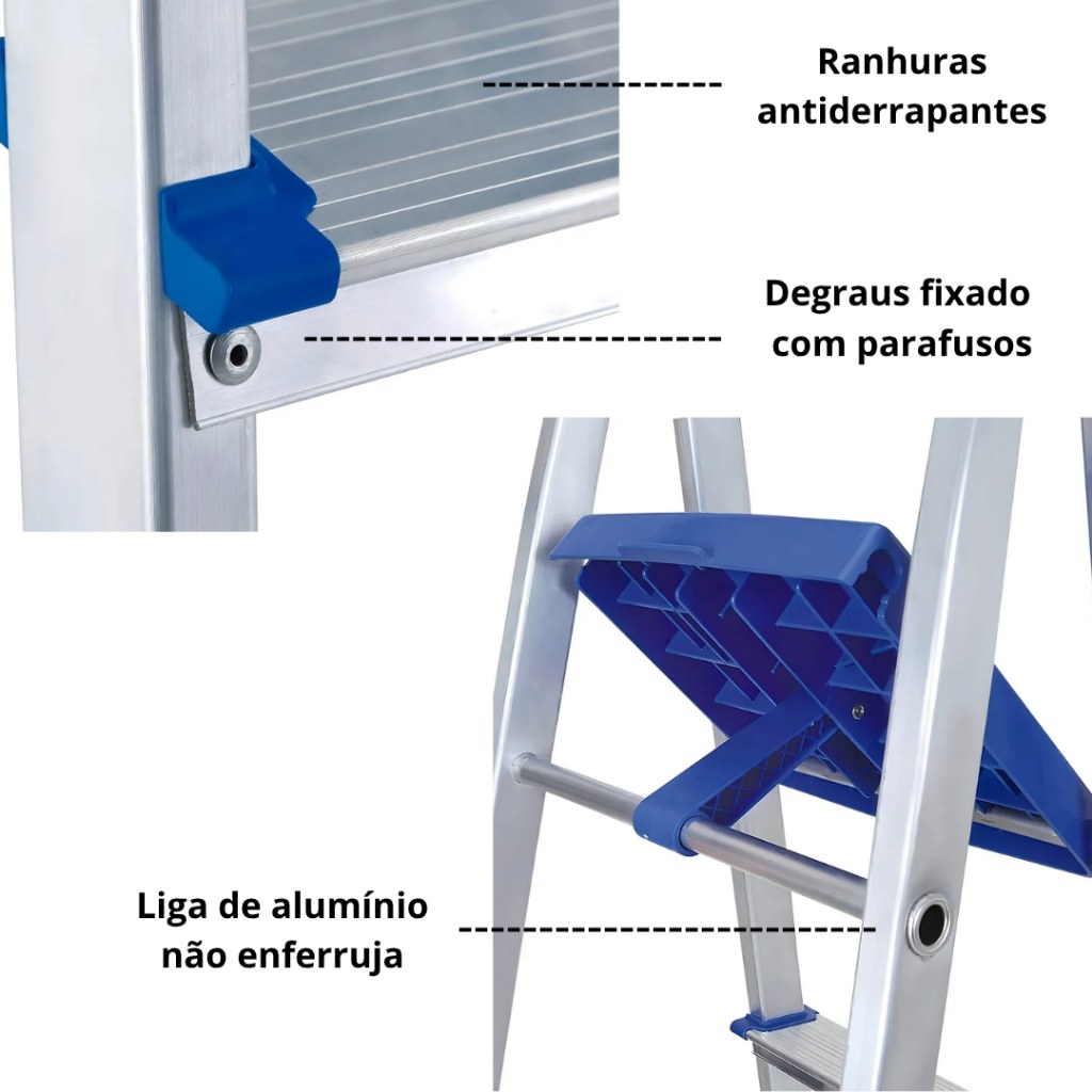 Escada 3 degraus alumínio: leve, segura e durável
