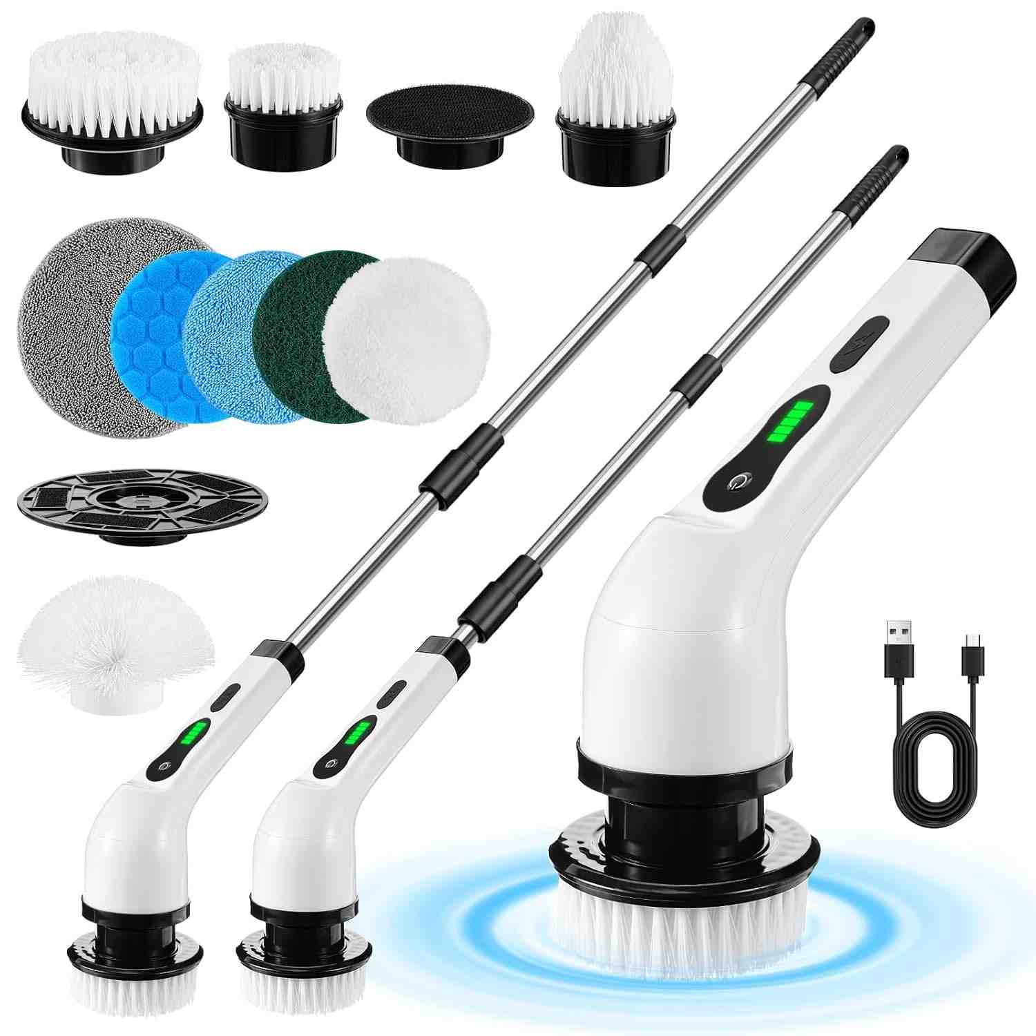 Escova Giratória Elétrica 9 em 1 com Motor 25W e Bateria 5000mAh - Limpeza Profunda 360º