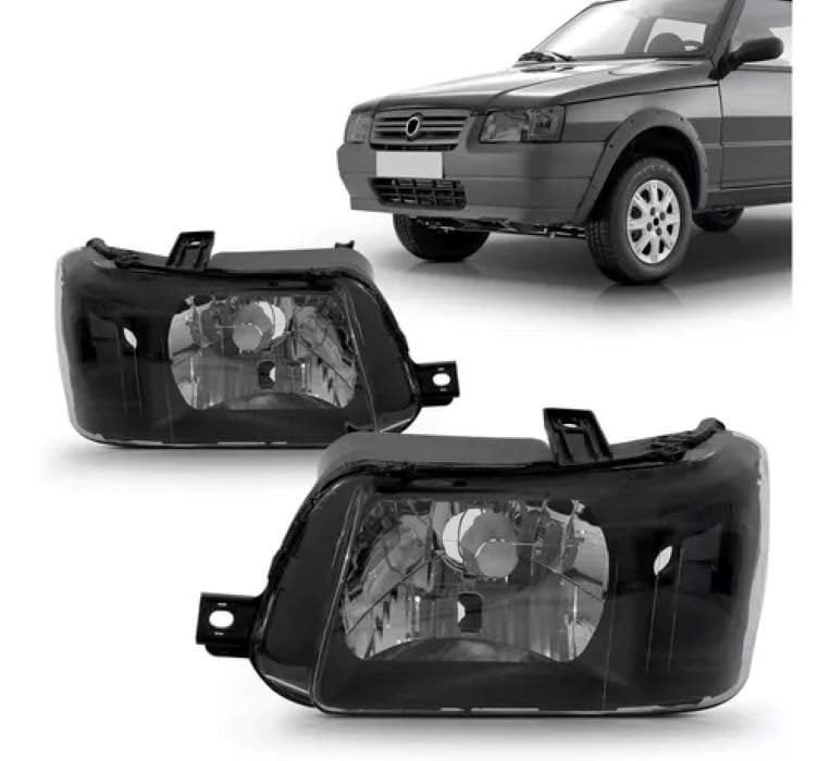 Par de Faróis Máscara Preta para Fiat Uno e Fiorino (2004-2010) - Renove o Visual!