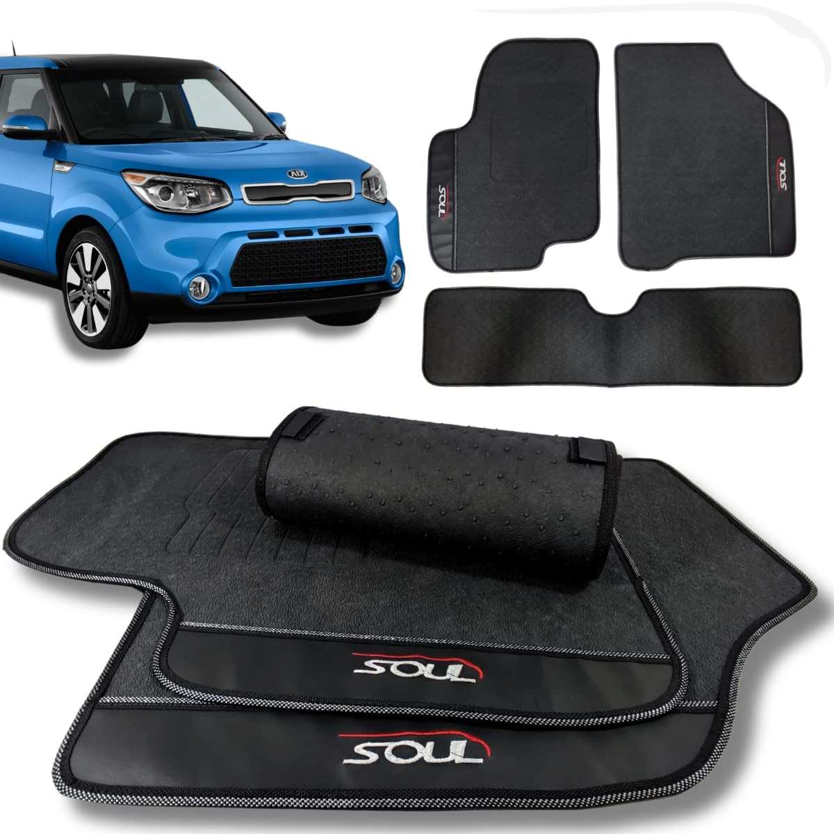 Jogo de Tapetes Automotivos Emborrachados 3 Peças para Kia Soul 2010-2019 - Proteção e Estilo