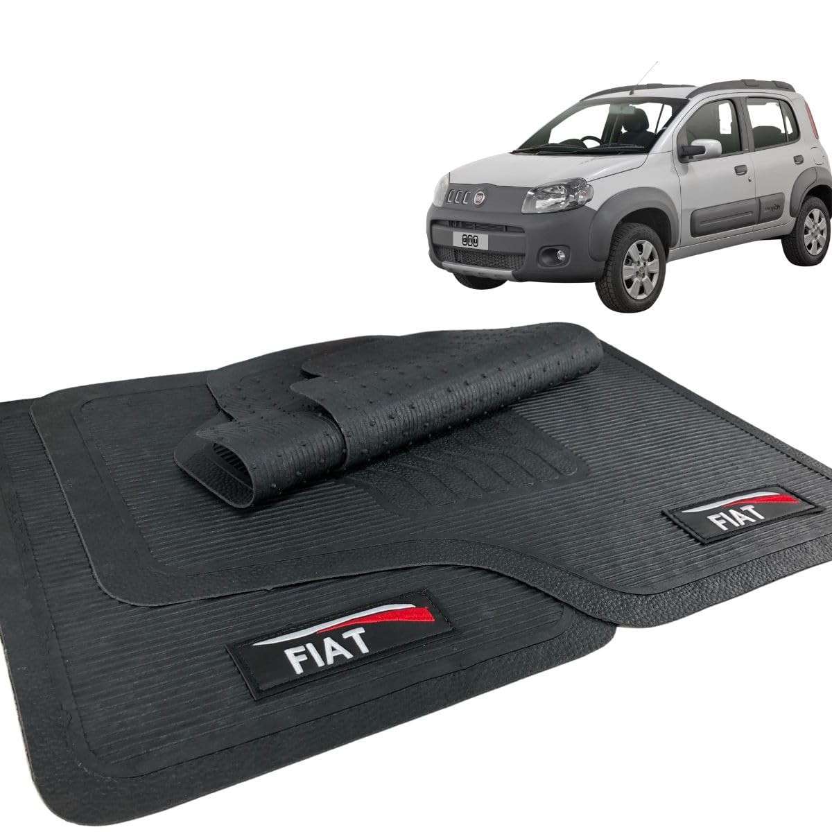 Jogo de Tapetes de Borracha Personalizado Fiat Uno Way 2011-2013 - 5 Peças Bordadas e Laváveis