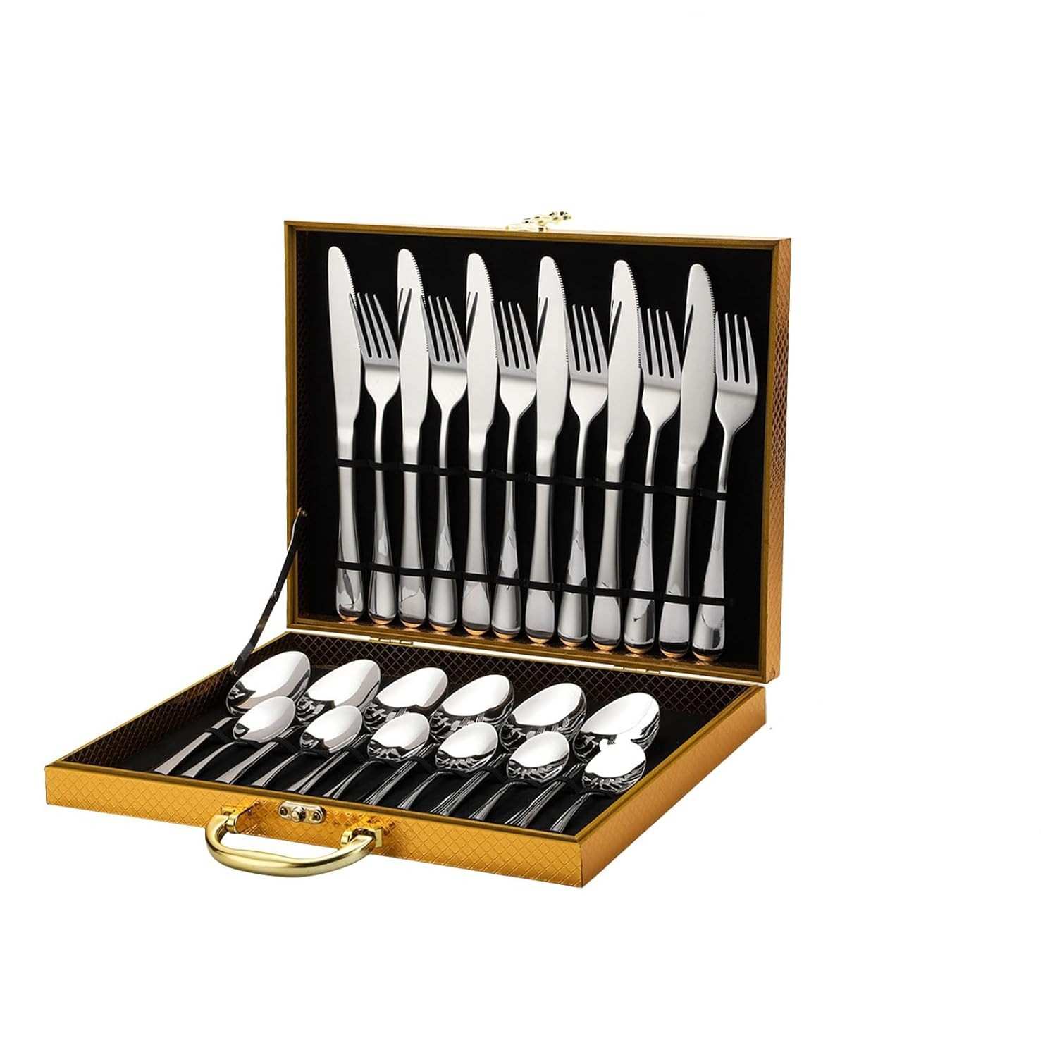 Conjunto de Talheres em Aço Inoxidável 24 Peças com Estojo - Ideal para Casa, Restaurante e Presentes