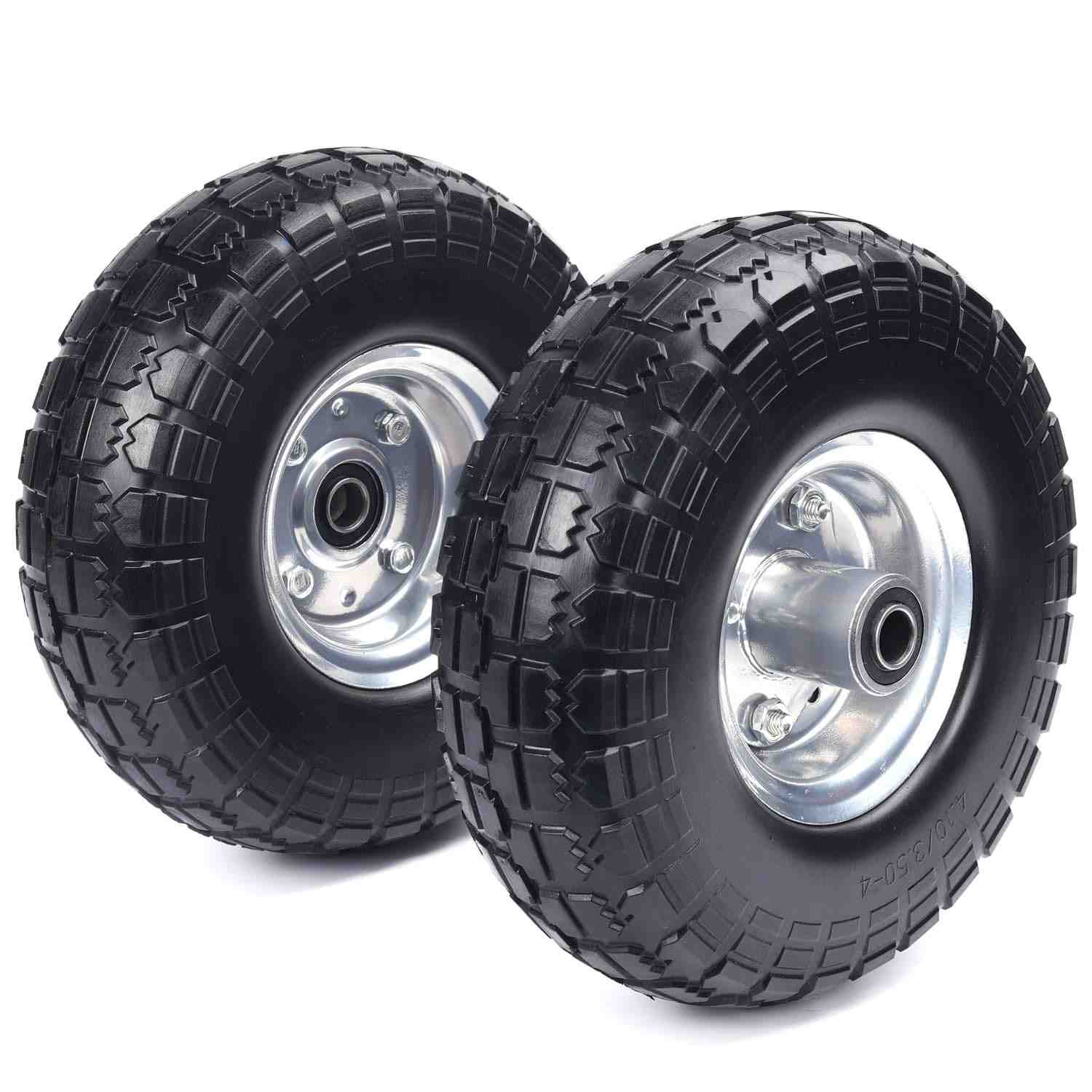 Kit 2 Pneus Sólidos 25,4cm Anti Furo 4.10/3.50-4" com Eixo 5/8" e Rolamentos Selados