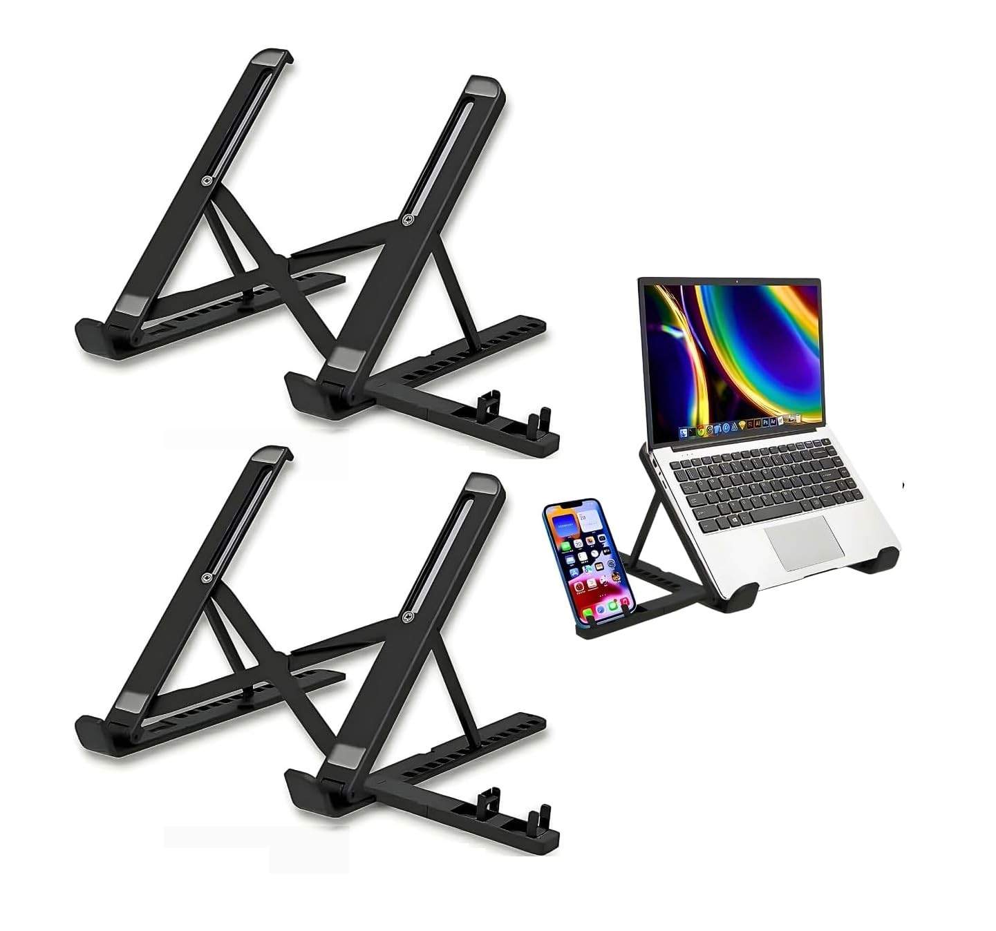 Kit 2 Suportes para Notebook + Suporte Celular e Tablet | Altura Ajustável, Dobrável, Antiderrapante – Ideal para Home Office