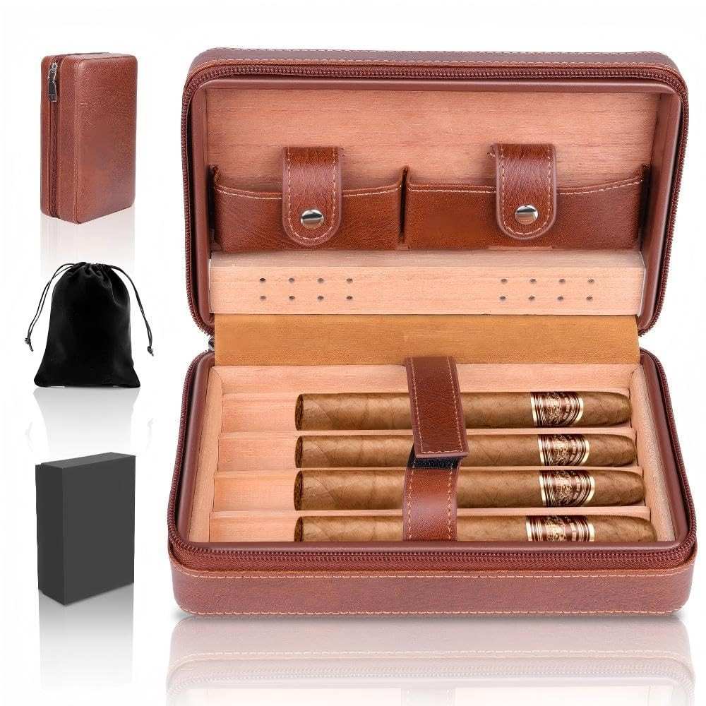 Umidificador de Couro Premium 22x13x8cm com Madeira de Cedro - Estilo e Funcionalidade