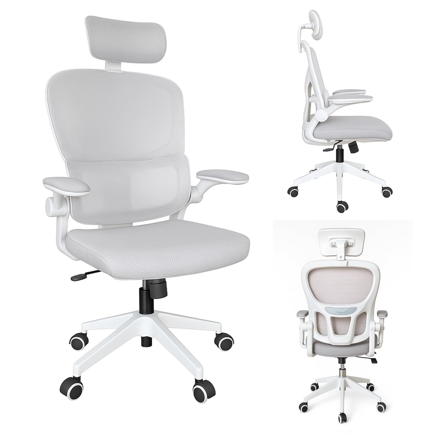 Cadeira de Escritório Ergonômica Branca com Malha Respirável e Ajustes Multifuncionais | HYATTO OFFICE