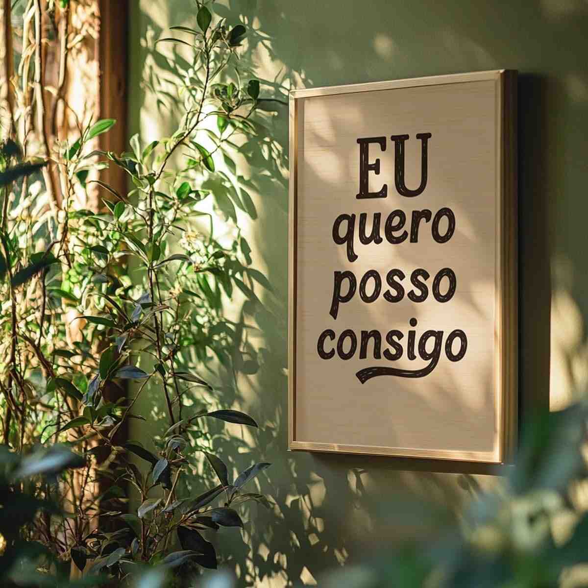 Quadro Decorativo Eu Quero Posso Consigo - Moldura Motivacional para Superação e Foco