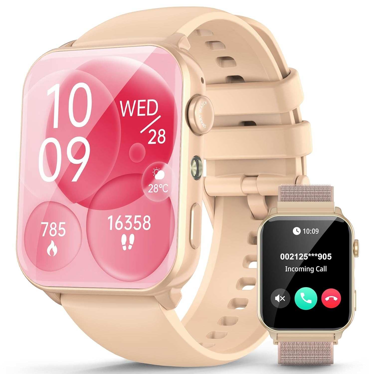 Smartwatch Feminino 1.91" Rosa: Chamadas, 100+ Esportes e Bateria Longa Duração