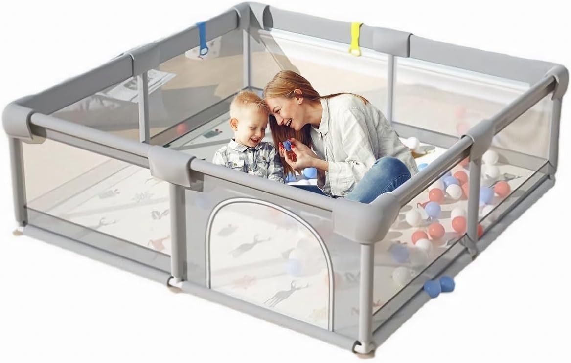 Cercadinho para Bebê Desmontável com Zíper e Tela de Proteção – Chiqueirinho Dobrável com Estrutura Reforçada, Portátil e Ideal para Casa e Viagem