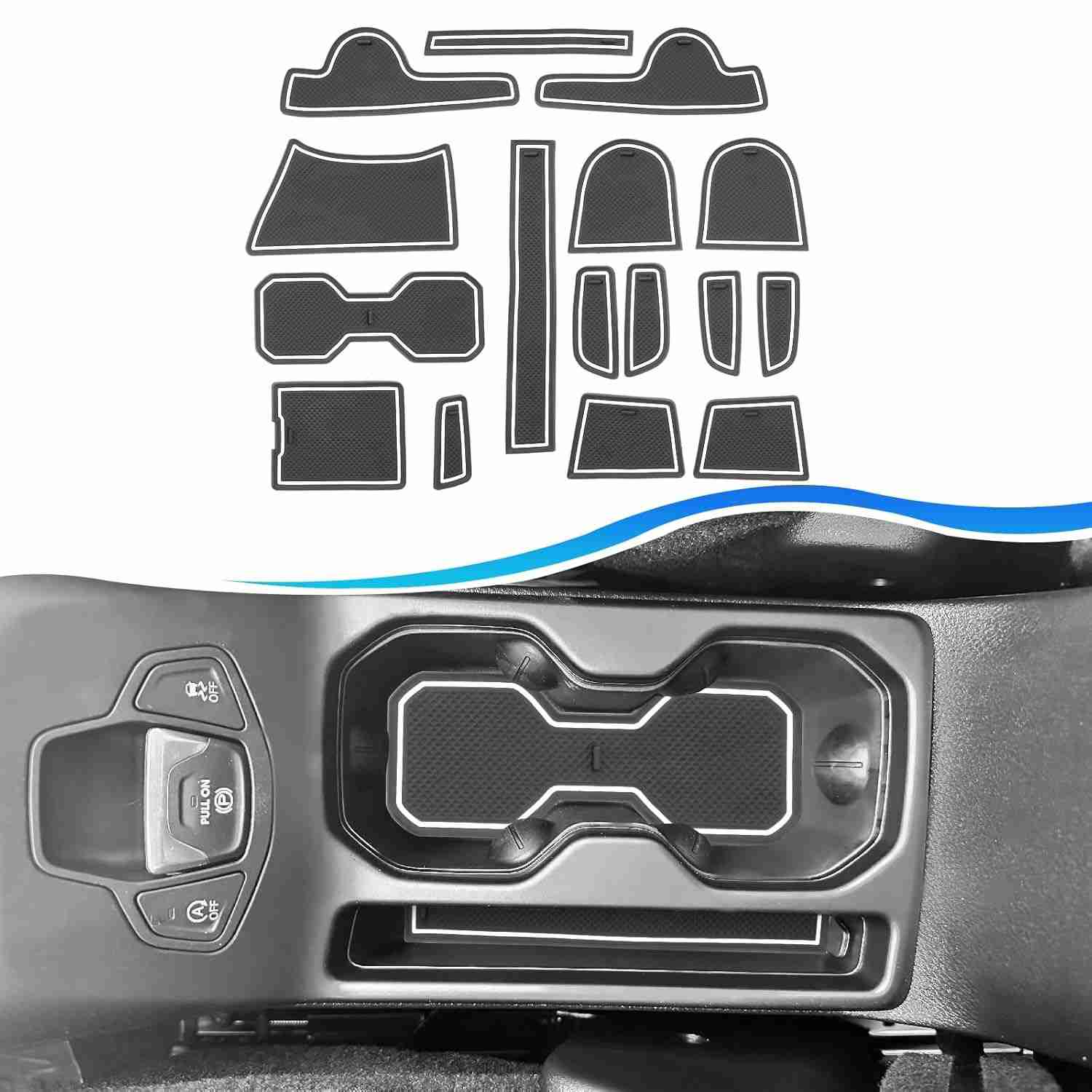 Kit 16 Peças Tapetes Porta-Copos e Ranhuras Jeep Renegade 2019-2023 - Proteção e Estilo Impermeável