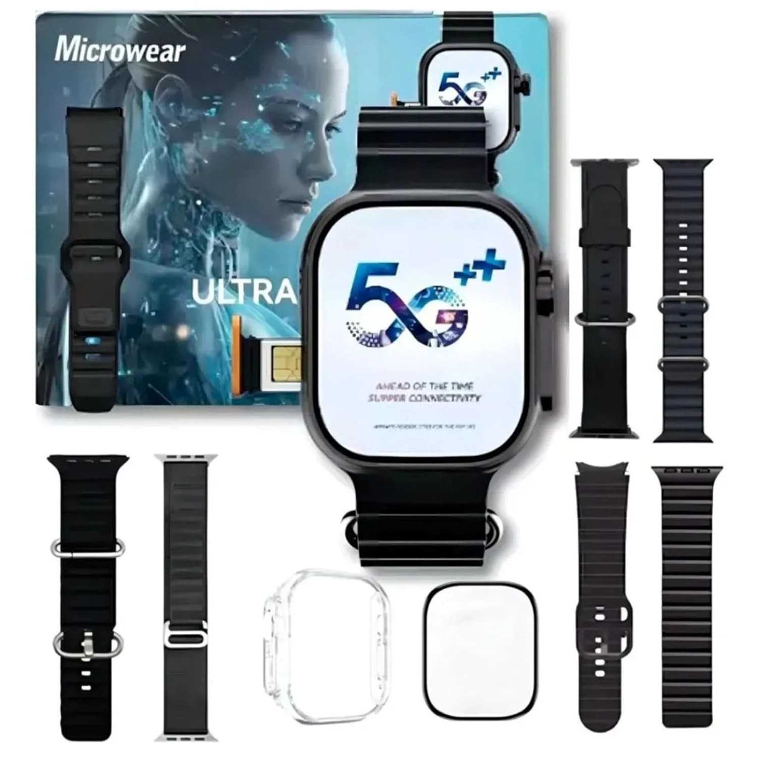 Smartwatch 5G Ultra 3 AI 16GB Série 10 Microwear: Chip, Câmera, NFC e ChatGPT - Original Masculino (Preto)