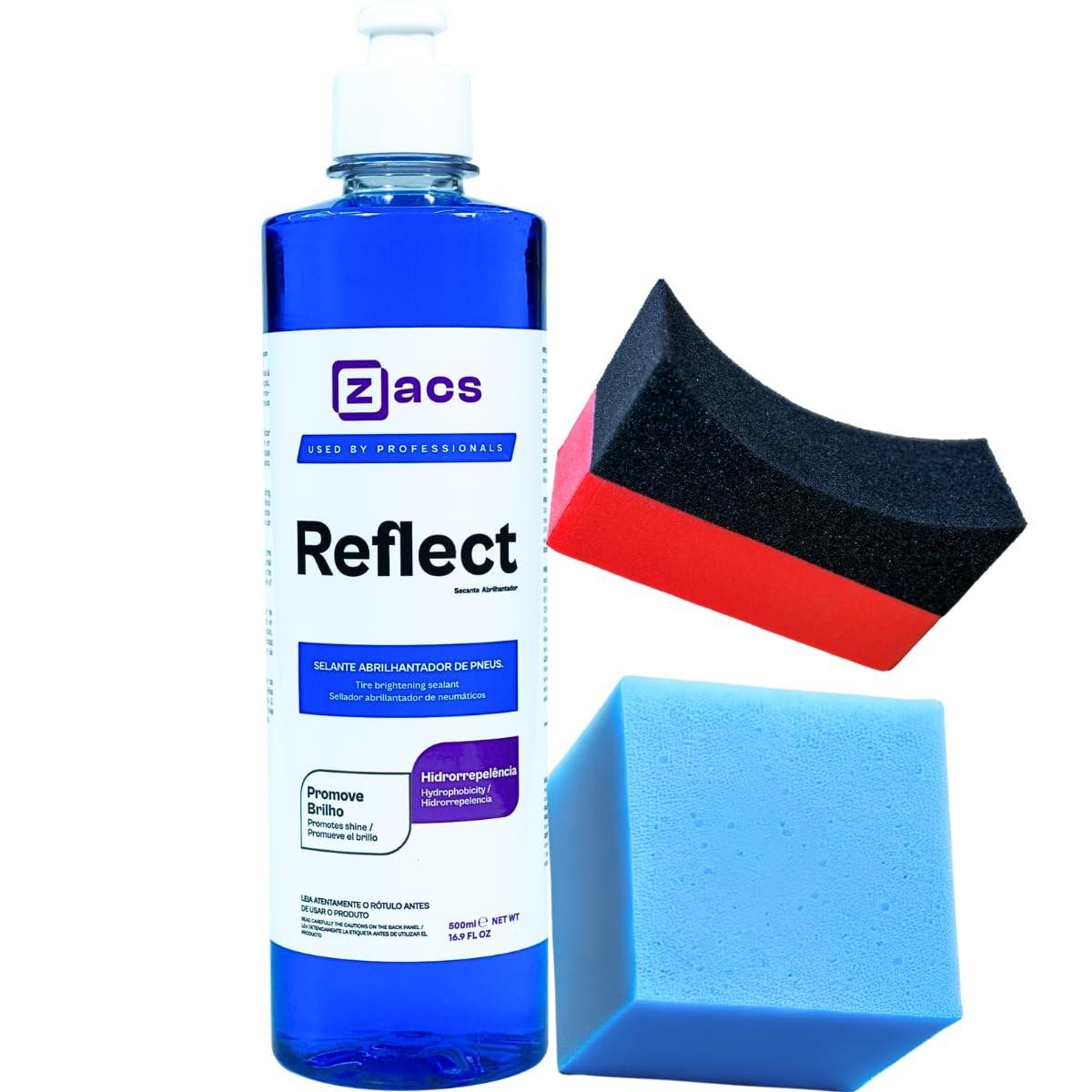 Kit Pneu Pretinho Zacs Reflect 500ml + Aplicador: Brilho e Proteção Duradoura