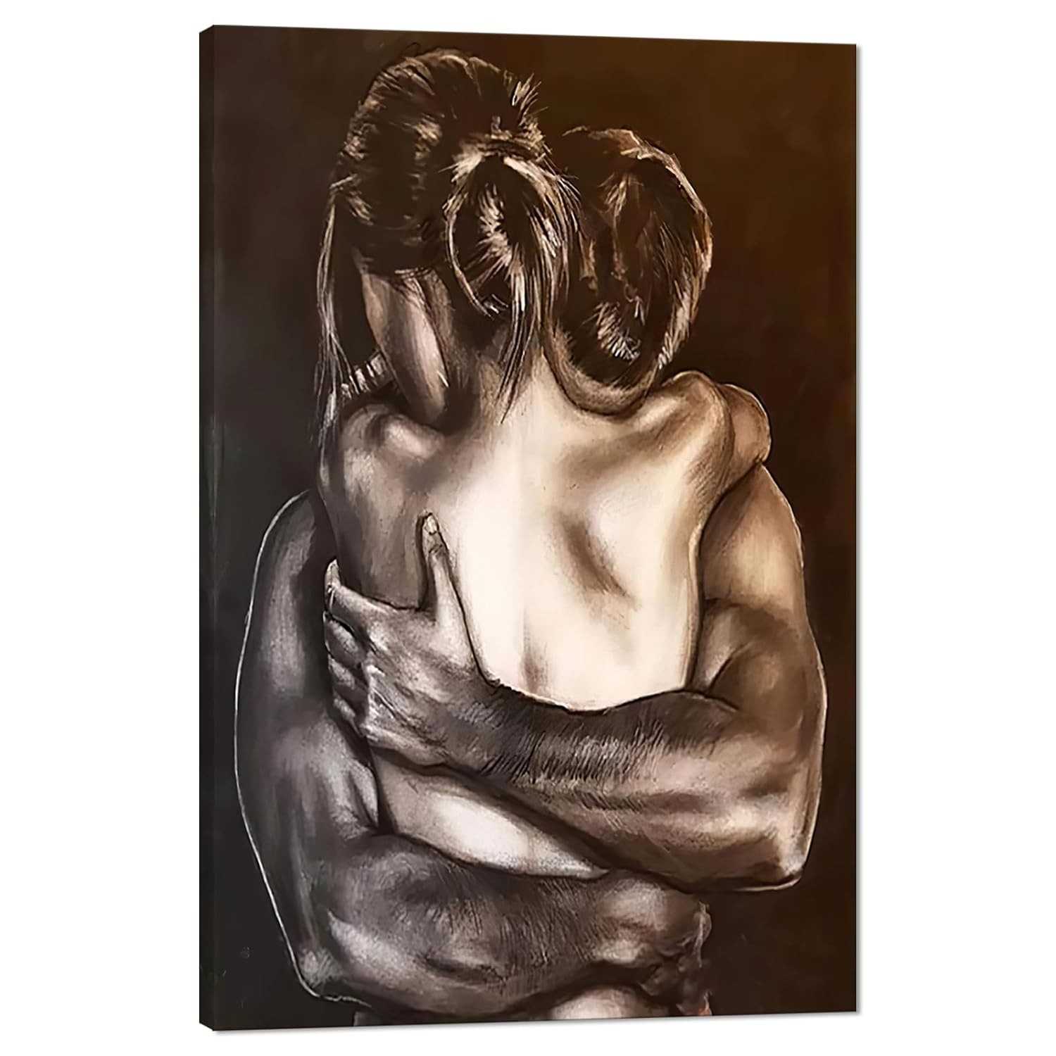 Arte de Parede Moderna em Preto e Branco - Casal Abraçando - 61x91cm