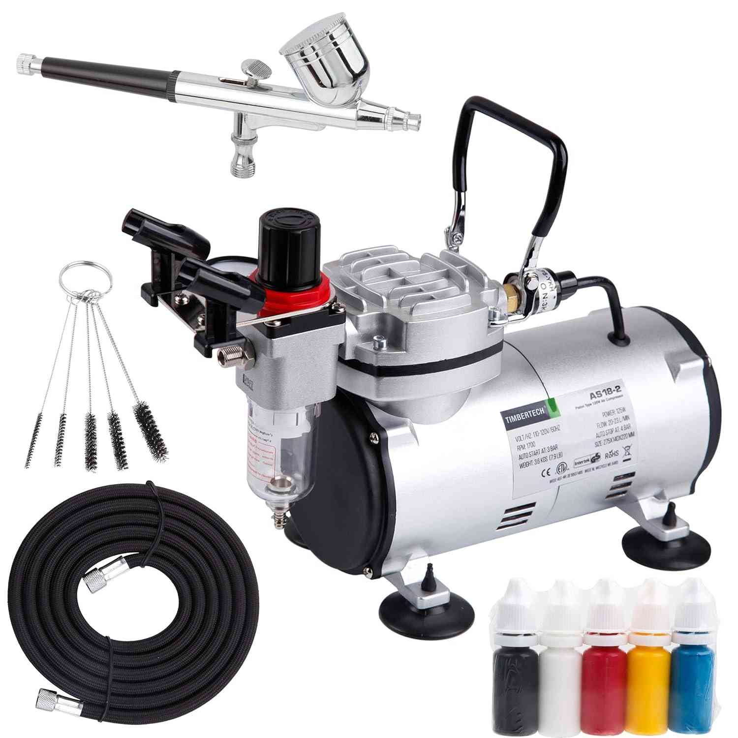 Kit Aerógrafo TIMBERTECH AS18-2K: Compressor Silencioso e Completo para Artes e Tatuagens