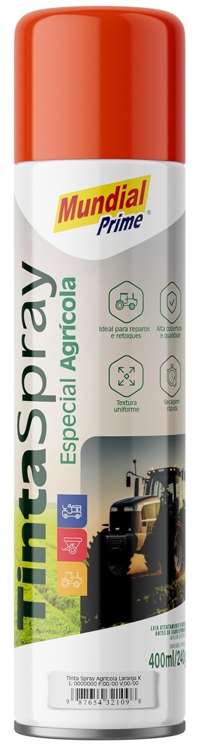 Tinta Spray Agrícola 400ml - MUNDIAL PRIME Laranja Kuhn | Alta Qualidade para Máquinas e Equipamentos