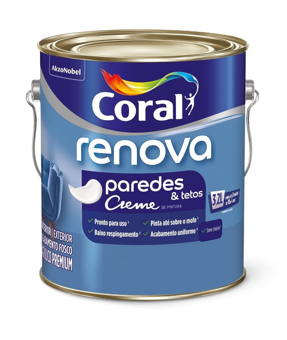 Renova Paredes & Tetos Fosco Branco 3,2L - Coral: Tinta Prática e de Alta Cobertura
