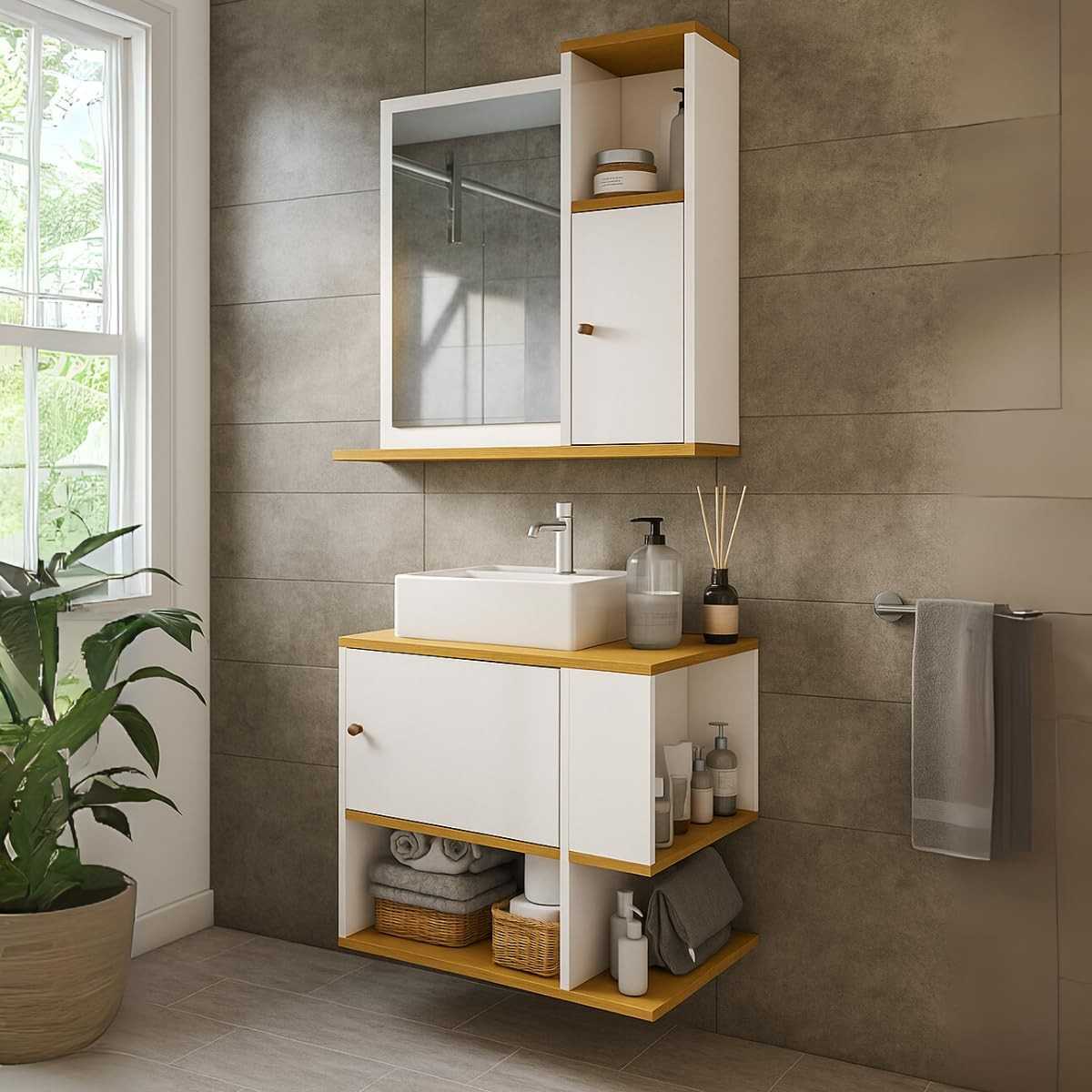 Conjunto Gabinete + Espelheira para Banheiro Deca Aqua - Design Moderno e Organização Inteligente