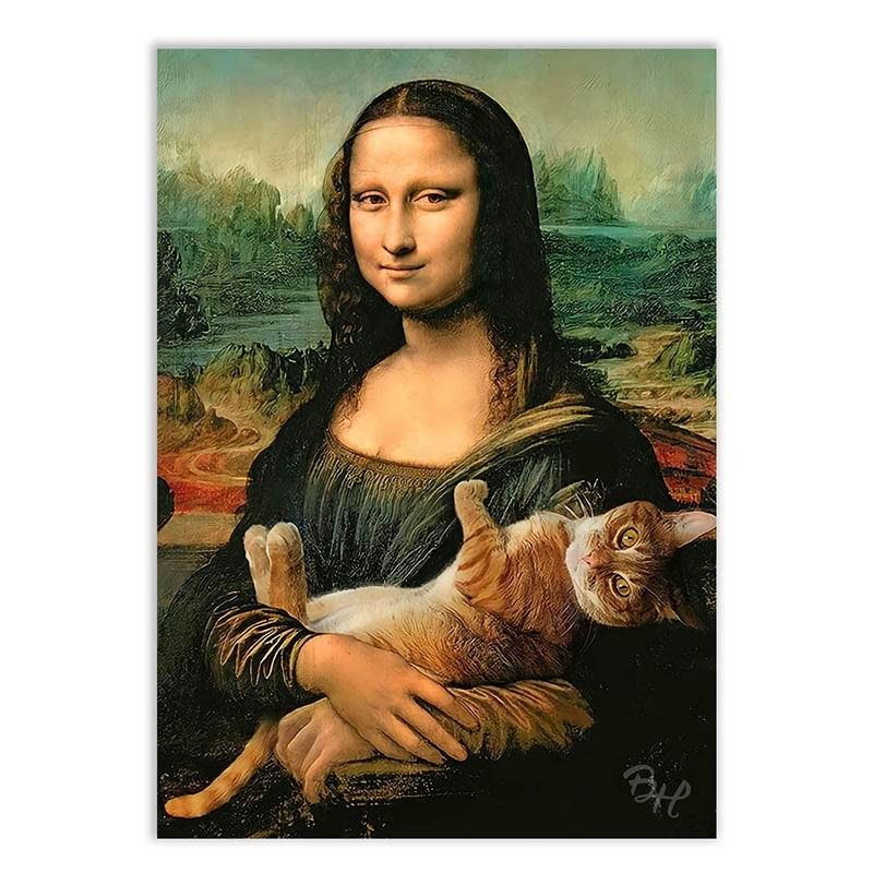 Placa Decorativa Gatos em Obras de Arte - MDF Leve com Fita Dupla Face | Decore Quarto e Sala com Estilo