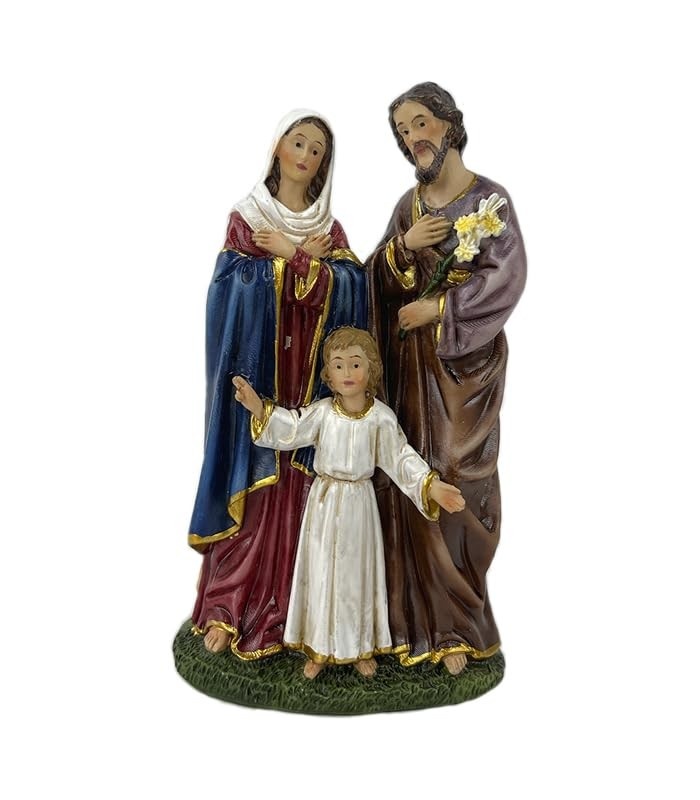Sagrada Família em Resina 10cm - Estátua Religiosa Artesanal para Decoração e Devoção