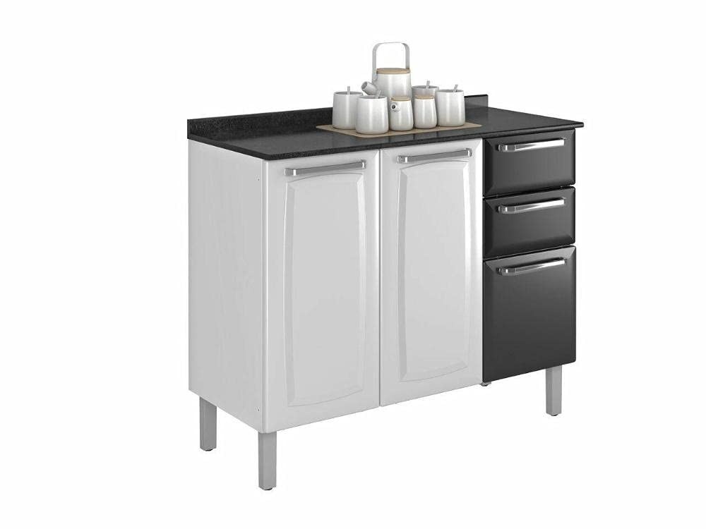 Balcão de Cozinha Itatiaia Luce 3 Portas 2 Gavetas em Preto - Design Moderno e Organização Inteligente