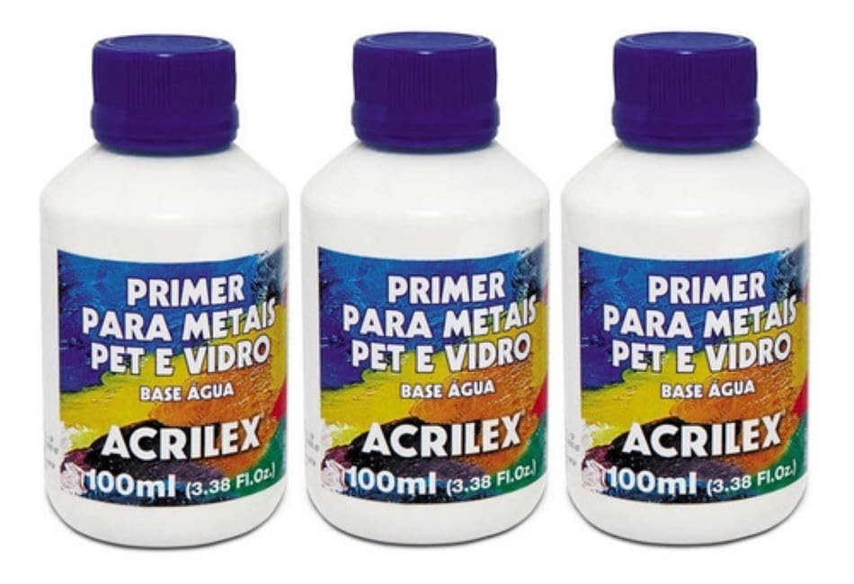 Kit 3 Primers Acrilex 100ml - Base para Vidro, PET, Metal e Superfícies Galvanizadas