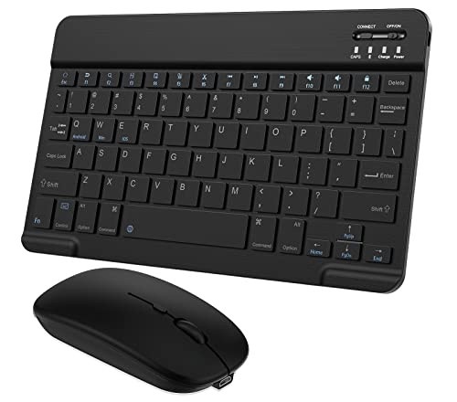 Combo de teclado e mouse Bluetooth ultrafino, portátil, recarregável, teclado sem fio para tablet Android, celular, smartphone, iPhone, iPad mini, Pro Air 10.2 10.9 11 12.9 33.0 cm (preto)