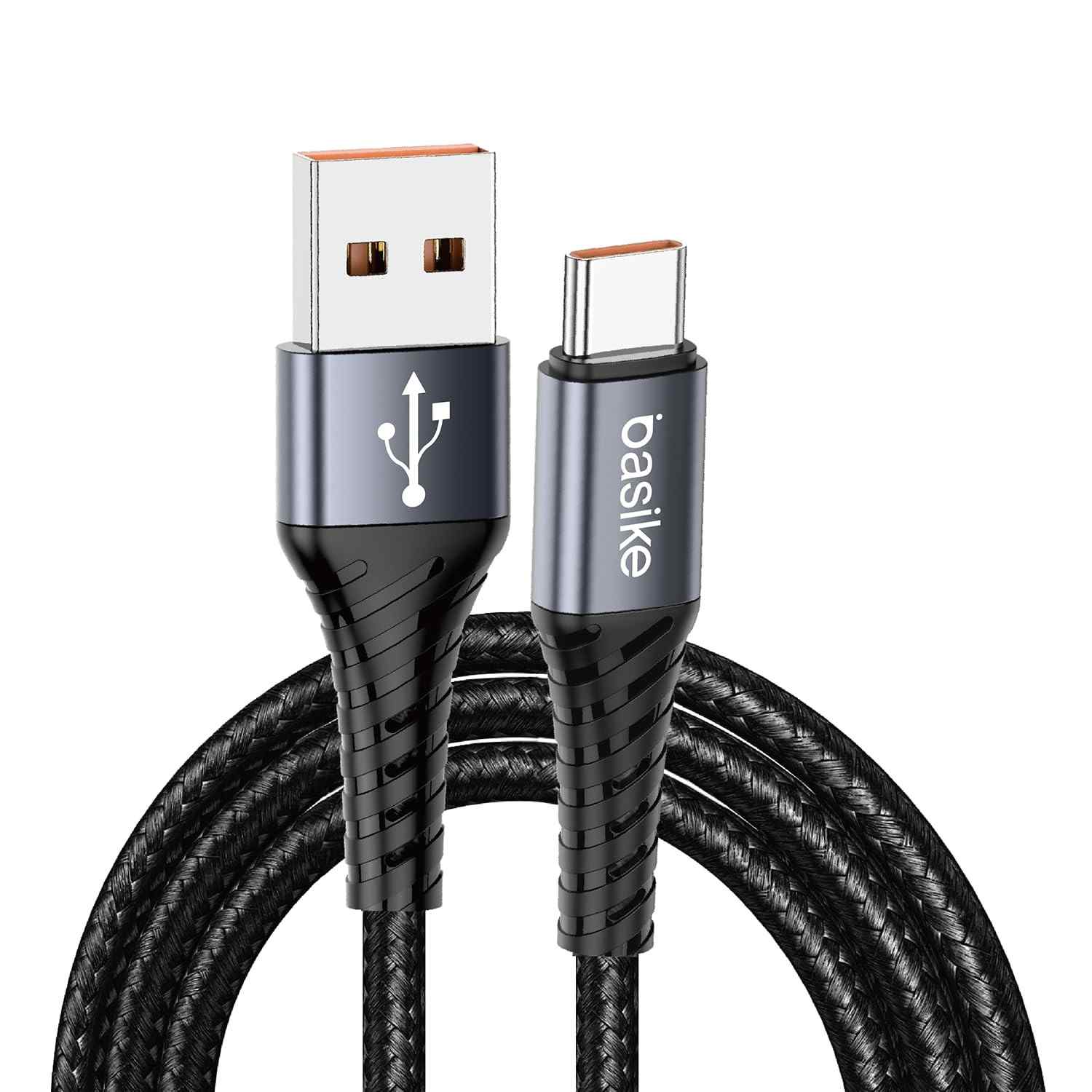 Cabo USB-C Basike 27W: Carregamento Rápido e Durabilidade Premium em Nylon Trançado (1 Metro, Azul Escuro)