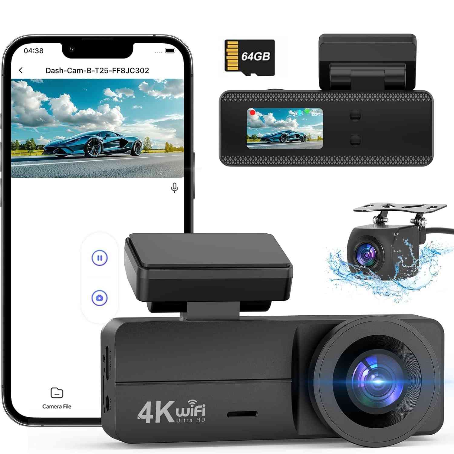Câmera Veicular 4K WiFi Frontal e Traseira com Cartão 64GB - Segurança e Imagens Incríveis!