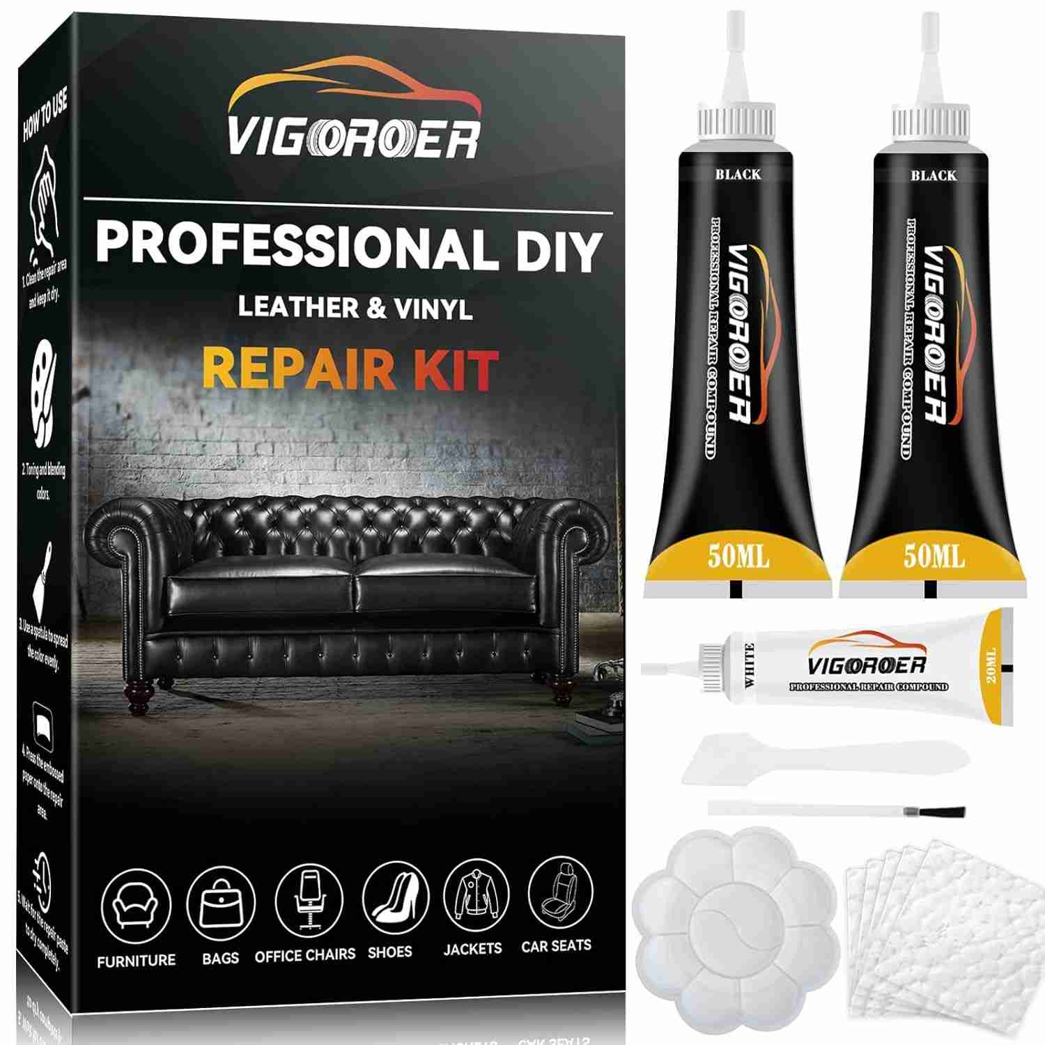 Kit Reparo Couro Preto Móveis e Carros - Restaure Sofá, Bolsa e Jaqueta Facilmente!